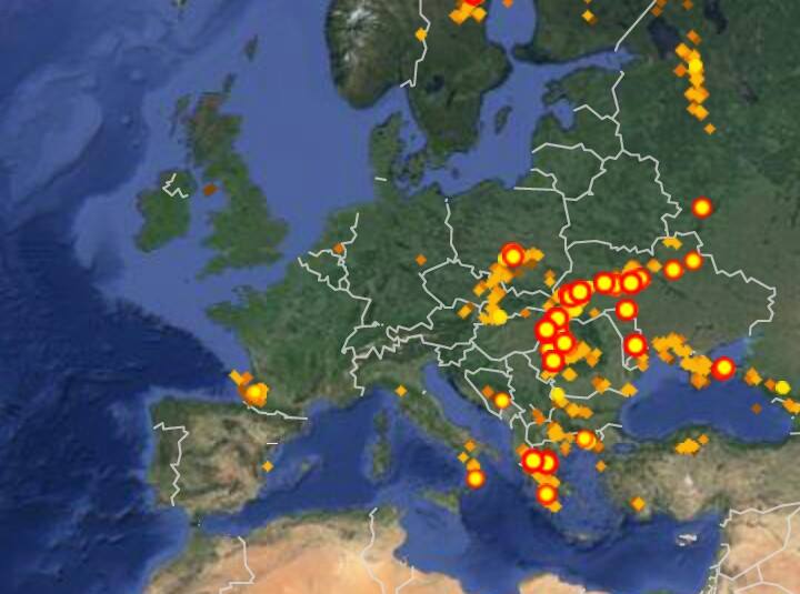 Карта молний в реальном времени. Грозопеленгатор lightningmap. Карта частоты ударов молний.