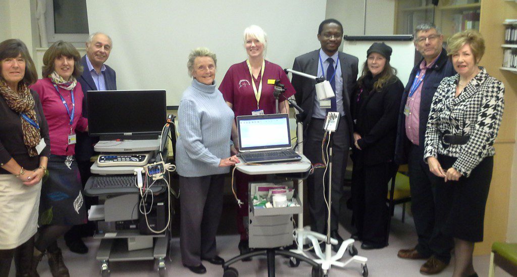 L-R Julia Hearne, Lynne Hearne, Michael Hookings, Patricia Roberts (all League of Friends) with Lesley Chandra, Dr Ibrahim Imam, and Laura Carruthers (Torbay Hospital staff), David Rogers and Lynne Hookings (League of Friends)