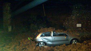 This car was crushed when the wall collapsed