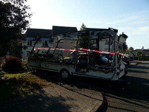 A caravan was destroyed in the fire