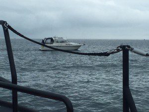 The 27’ motor cruiser in difficulty in the Exe estuary. Photo: Exmouth RNLI