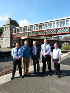 (Left to right) Simon Gyde, Asset Manager for the Western Route, Network Rail, • Tony Garratt, Senior Heritage & Design Officer, Torbay Council, • Torbay Council Mayor, Cllr Gordon Oliver, • Clive Whitfield, Project Manager, Network Rail, • Steve Brimacombe, Sisk Rail