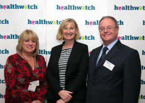 Healthwatch Torbay CEO Pat Harris; Dr Sarah Wollaston, MP for Totnes; and Dr Kevin Dixon, Healthwatch Torbay Chair at the parliamentary reception in Westminster.