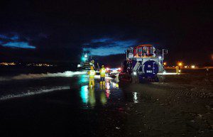 Recovery of Shannon class lifeboat R and J Welburn on Exmouth beach 