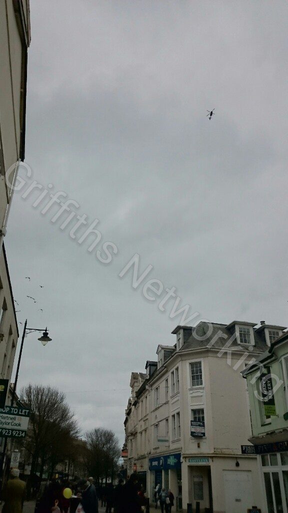 Police Helicopter hovering over the town 