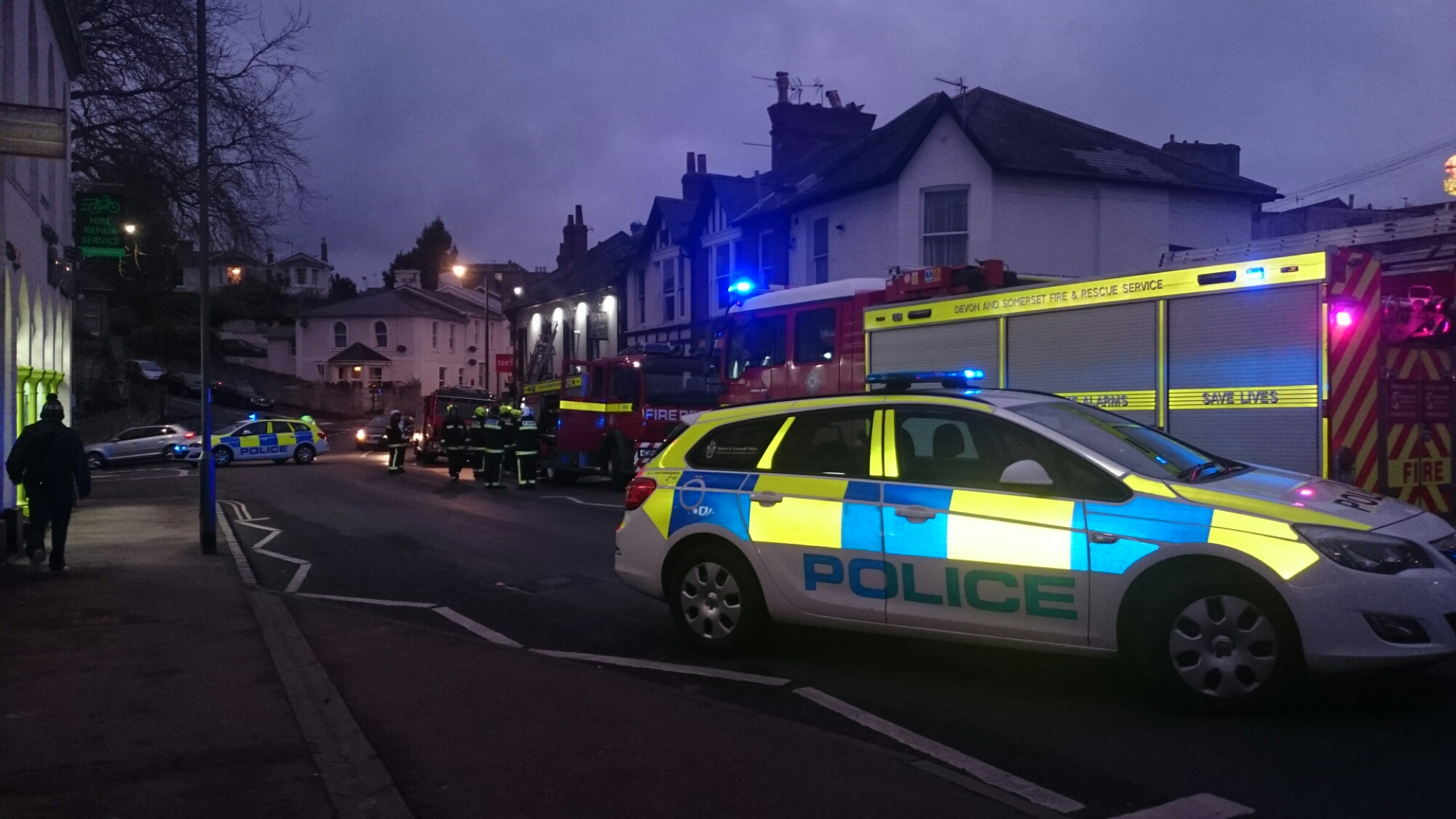 Belgrave Road closed due to building fire. We Are South Devon